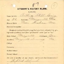 Student's History Blank for Arthur Still Craig