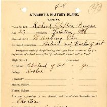 Student's History Blank for Richard Clifton Dugan