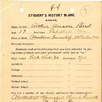 Student's History Blank for Arthur Anson Bird