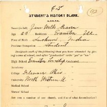 Student's History Blank for Jane Wells Craven