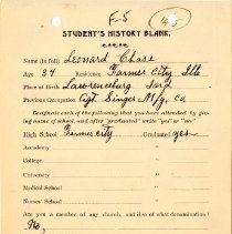 Student's History Blank for Leonard Chase