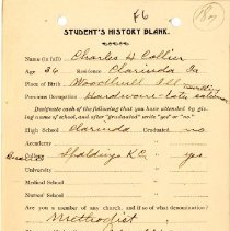 Student's History Blank for Charles H. Collier