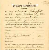 Student's History Blank for Minerva Chappell