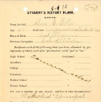 Student's History Blank for Sue E. Ellis