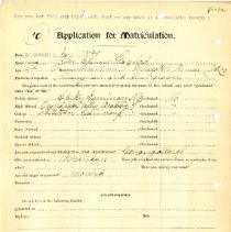 Application for Matriculation of John Spencer Gaylord