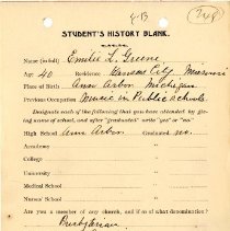Student's History Blank for Emilie L. Greene