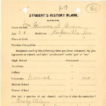 Student's History Blank for Ginevra I. Greene