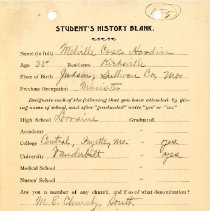 Student's History Blank for Melville Coxe Hardin