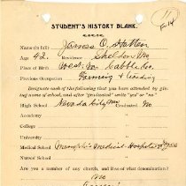 Student's History Blank for James O. Hatten
