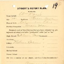 Student's History Blank for William H. Jones