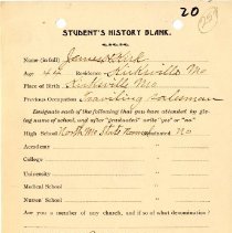 Student's History Blank for James H. Kirk