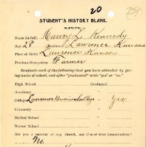 Student's History Blank for Harvey L. Kennedy