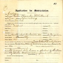 Application for Matriculation of Charles Alexander McLelland