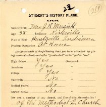 Student's History Blank for Mrs. J.R. Musick