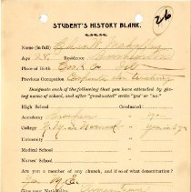Student's History Blank for Charles W. Mahaffay
