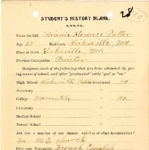Student's History Blank for Minnie Florence Potter