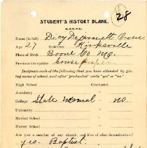Student's History Blank for Dicy Dejarnett Owen