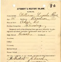 Student's History Blank for William Lincoln Rice