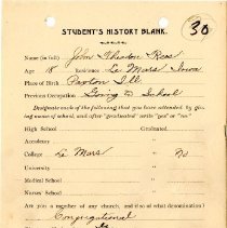 Student's History Blank for John Theadore Rees