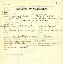 Application for Matriculation of Thomas C. Still