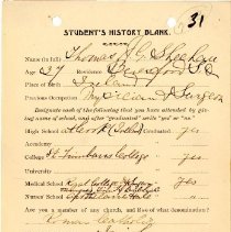 Student's History Blank for Thomas J.G. Sheehan