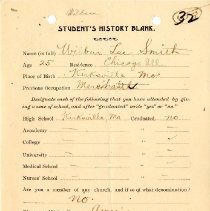 Student's History Blank for Wilbur Lee Smith