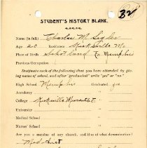 Student's History Blank for Charles M. Sigler