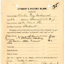 Student's History Blank for Horton Fay Underwood