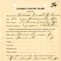 Student's History Blank for William Ernest Williams