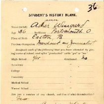 Student's History Blank for Asher Wingard
