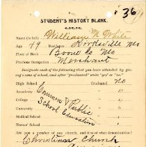 Student's History Blank for William N. White