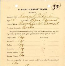 Student's History Blank for George D. Wheeler