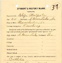 Student's History Blank for Eliza Walpole