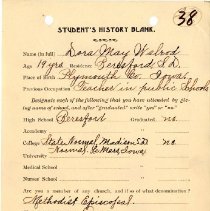 Student's History Blank for Dora May Walrod