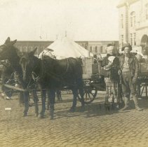 Wagon Parked in Kirksville Town Square Postcard