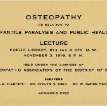Osteopathy Its Relation to Infantile Paralysis and Public Health