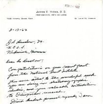 Correspondence between James Hicks and John Denslow
