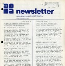 AOHA Newsletter, Vol. VIII, No. 15