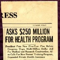 Asks $250 Million for Health Program