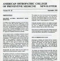 American Osteopathic College of Preventive Medicine Newsletter, Vol. VI, No
