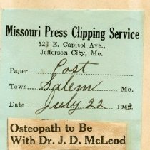 Osteopath to Be With Dr. J. D. McLeod