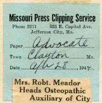 Mrs. Robt. Meador Heads Osteopathic Auxiliary of City