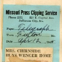 Mrs. Chirnside Buys Wenger Home