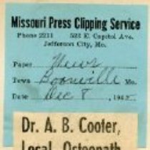 Dr. A. B. Cooter, Local Osteopath for 19 Years, Dies