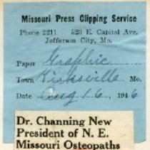 Dr. Channing New President of N.E. Missouri Osteopaths