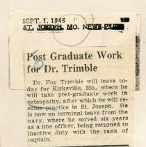 Post Graduate Work for Dr. Trimble
