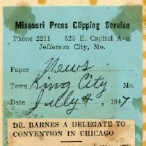 Dr. Barnes a Delegate to Convention in Chicago