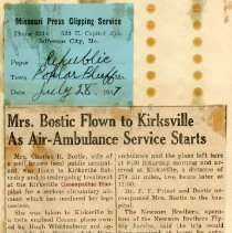 Mrs. Bostic Flown to Kirksville As Air-Ambulance Service Starts