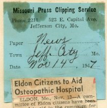 Eldon Citizens to Aid Osteopathic Hospital