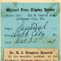 Dr. M. S. Slaughter Honored